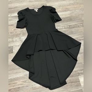 Black long peplum puff sleeve top